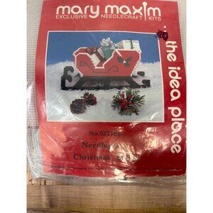 "Christmas Sleigh" Mary Maxim Plastic Needlepoint Music Box Kit # 027160